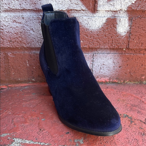 Women's Navy Velvet Ankle Boots - Picture 3 of 7